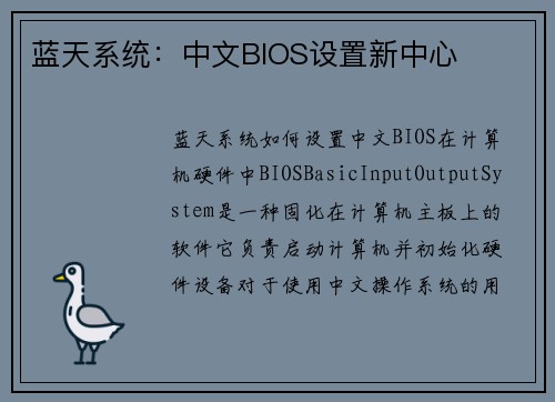 蓝天系统：中文BIOS设置新中心
